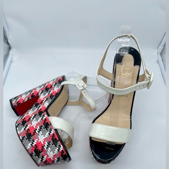 Christian Louboutin Rare bella platform sandal white leather strappy tweed 41 - Picture 2 of 12